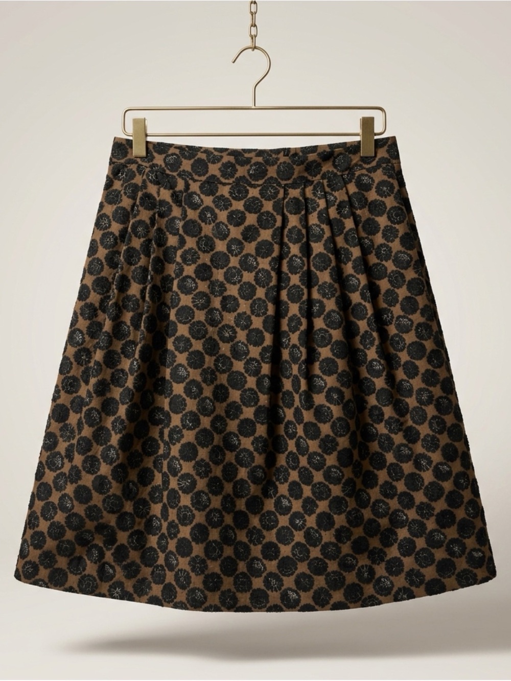 Dries Van Noten A-Line Floral Pattern Skirt, Brown/Black Dot Jacquard, sz42, EUC